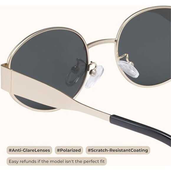 Retro Polarized Grey Silver Sunglasses UV400 Protection Oval Metal Soft Frame main image 4